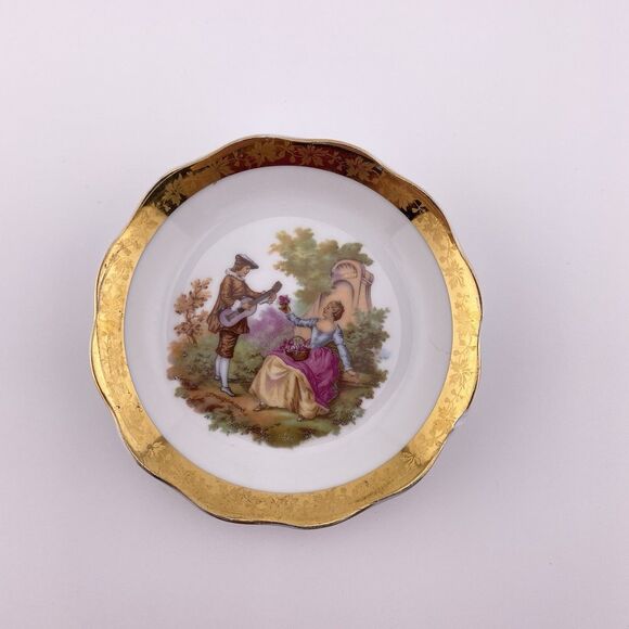 Limoges France Porcelain Fragonard Courting Couple Decorative Plate 4”D - Picture 1 of 4